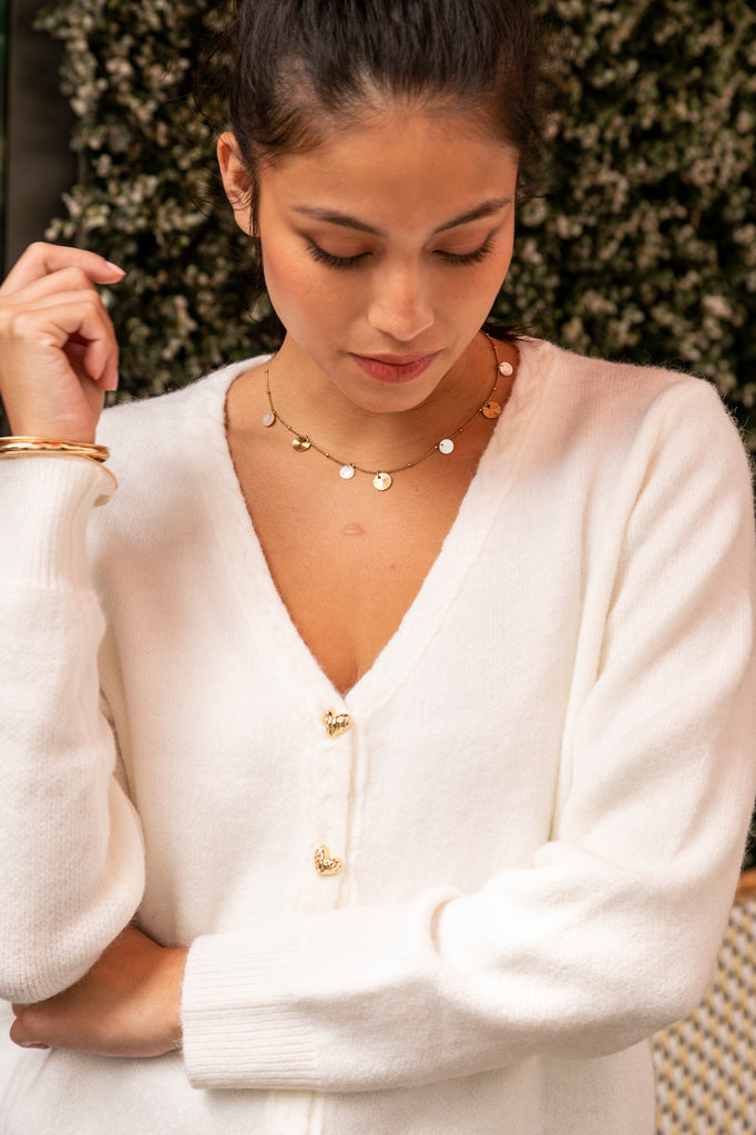 Cardigan Aimée lana e viscosa con orlo a treccia e bottoncini a cuore