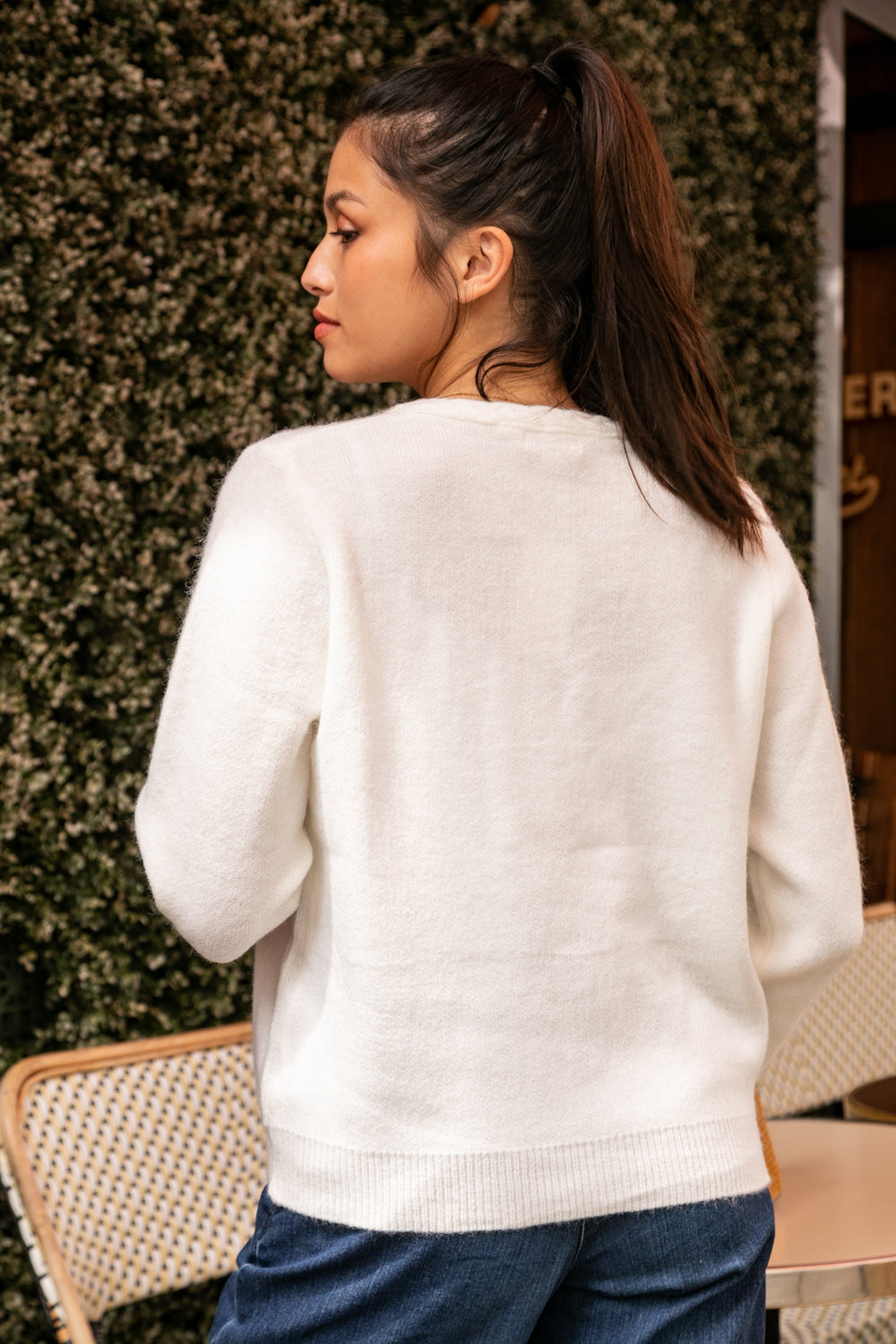 Cardigan Aimée lana e viscosa con orlo a treccia e bottoncini a cuore