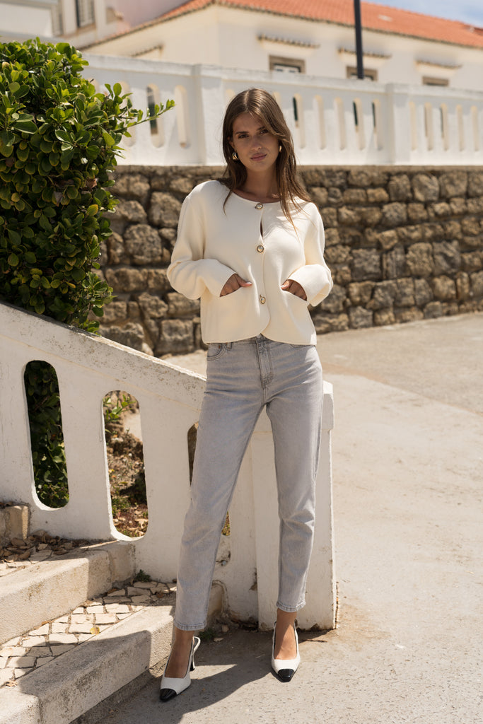 Cardigan Doris misto lana e viscosa con bottoni effetto vintage dorati