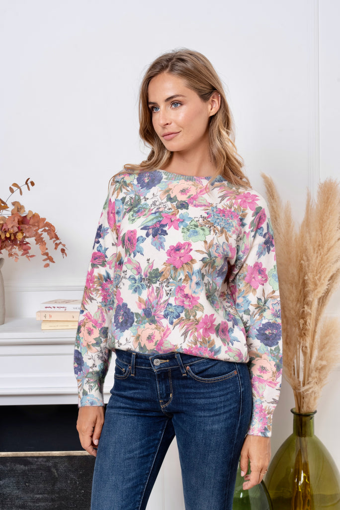 Pull Evelyne morbido con stampa di fiori colorati