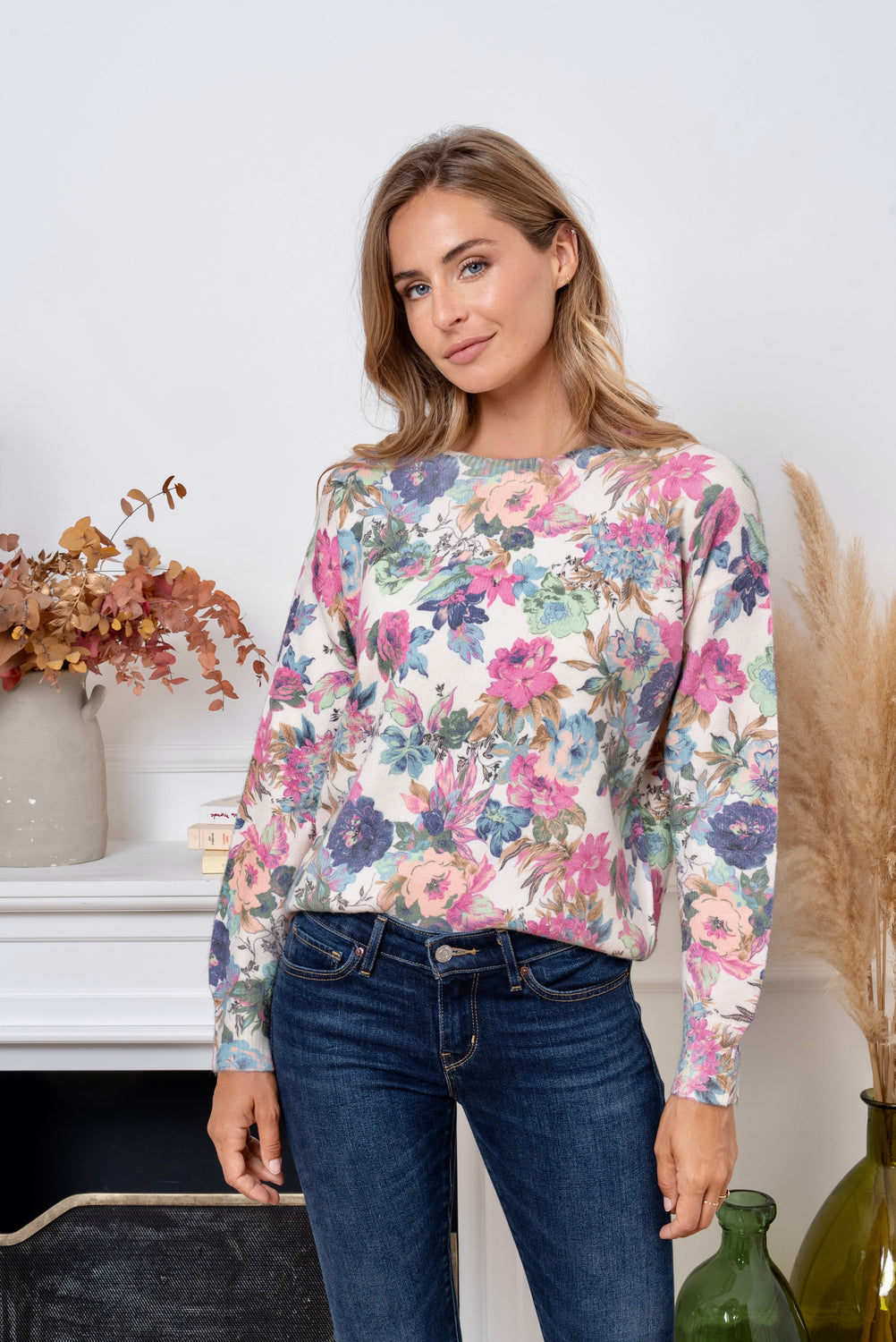 Pull Evelyne morbido con stampa di fiori colorati