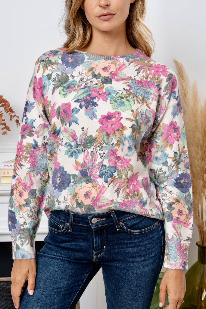 Pull Evelyne morbido con stampa di fiori colorati
