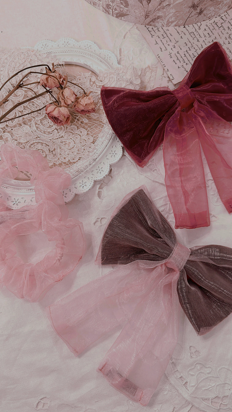 Les petites Joies - Handmade Collection - Fermaglio fiocco capelli in tulle rosa