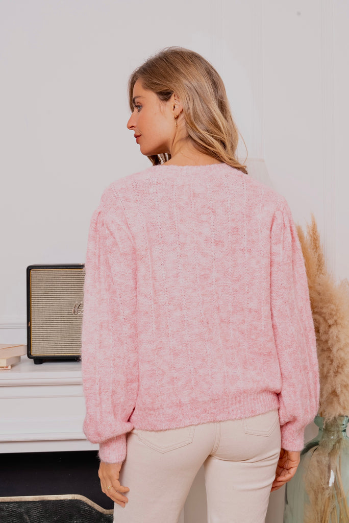 cardigan misto lana rosa antico con bottoni a fiorellino
