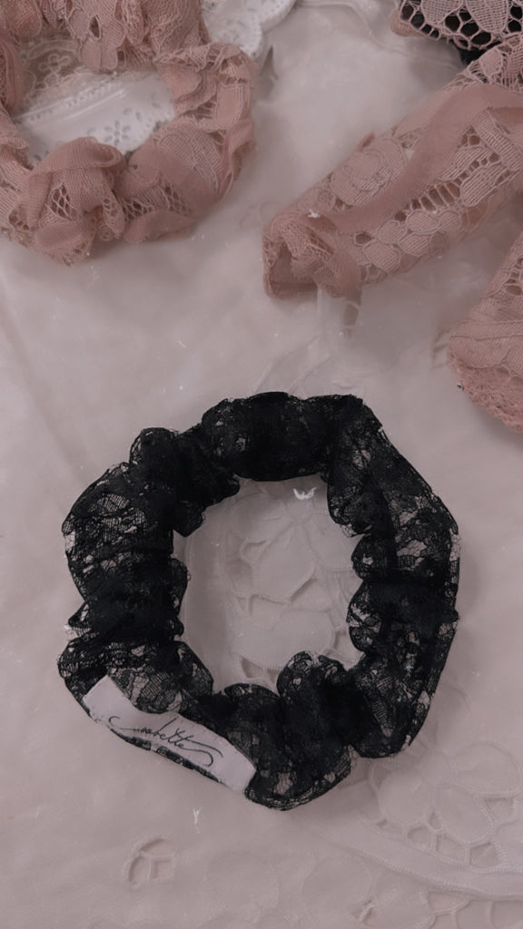 handmade chouchou elastico per capelli in pizzo floreale nero